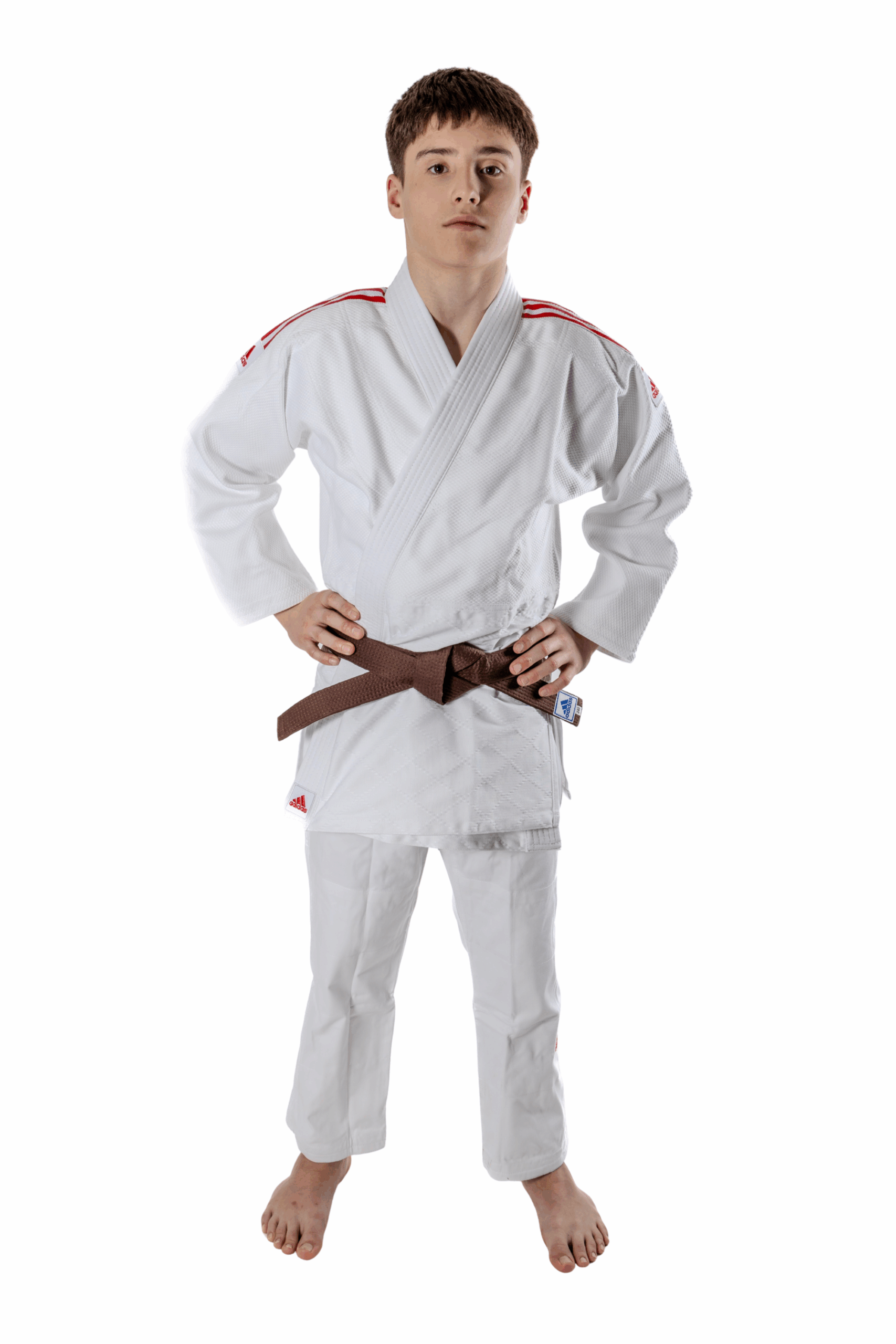 Adidas Quest J690 fehér judoruha – piros csíkokkal - Image 2